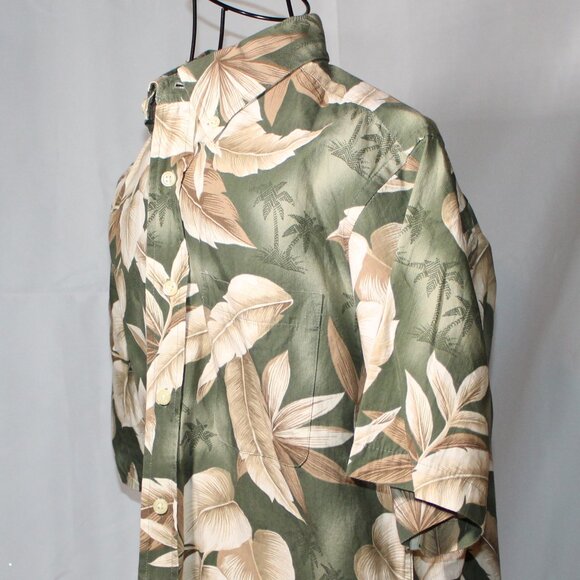 Men's Tropical Print Shirt Button Front Short Sleeve Green Tan All Cotton Sz S - Picture 5 of 6